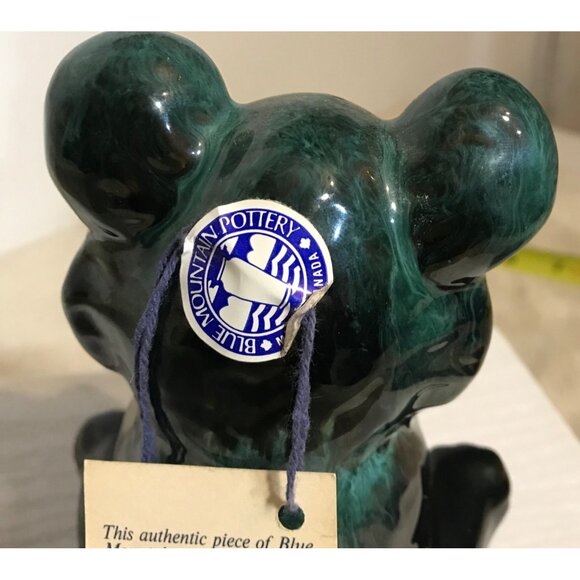 Blue Mountain Pottery Bear Figure Seated Green Drip Glaze Canada 5" Original Tag - Picture 8 of 12
